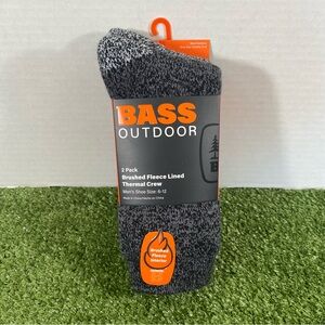 BASS Outdoor Men's Socks Brushed Fleece Lined Thermal Crew 2 Pairs Black Grey